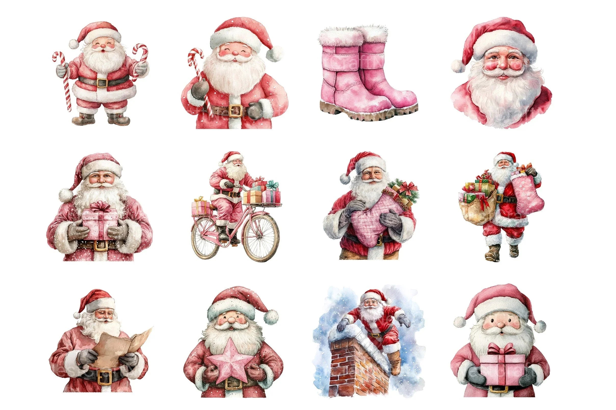 Pink Trendy Christmas Santa Clipart Bundle - CraftNest - Digital Crafting and Art