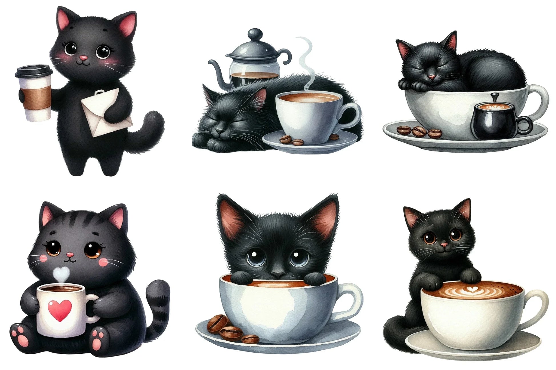 Cat Silhouette Coffee Clipart Bundle - CraftNest - Digital Crafting and Art