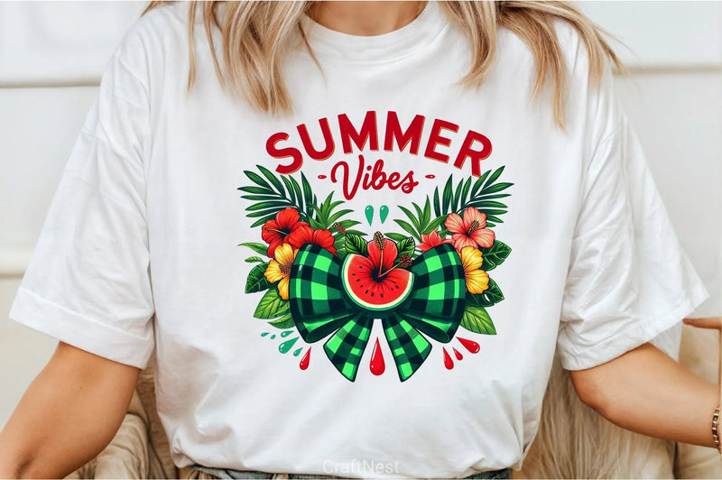 Retro Summer Vibes Watermelon Bow Clipart Bundle - CraftNest - Digital Crafting and Art