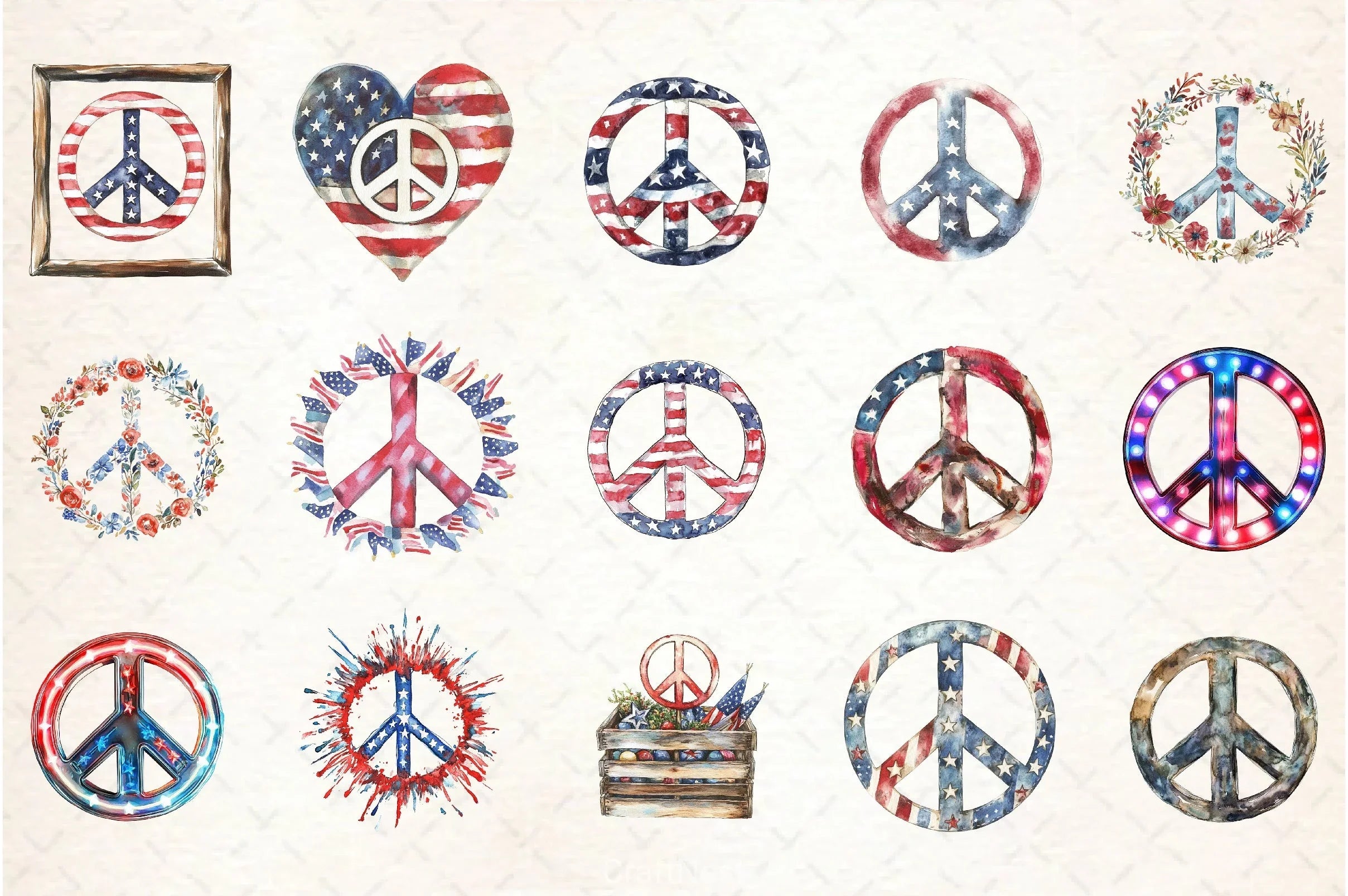 4th of July Peace Sign Clipart Bundle - CraftNest - Digital Crafting and Art