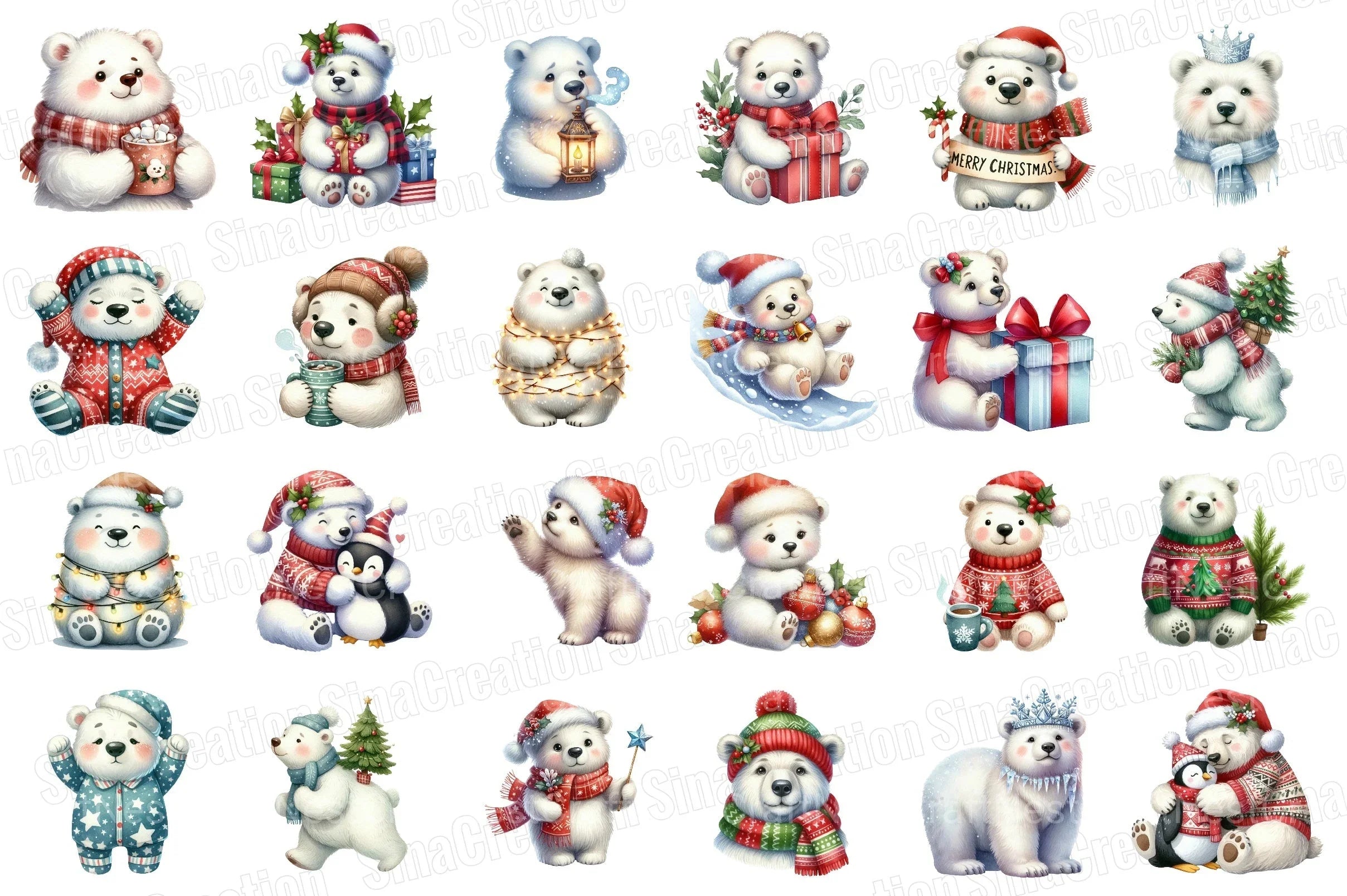 Polar Bear Christmas Clipart Bundle 6 - CraftNest - Digital Crafting and Art