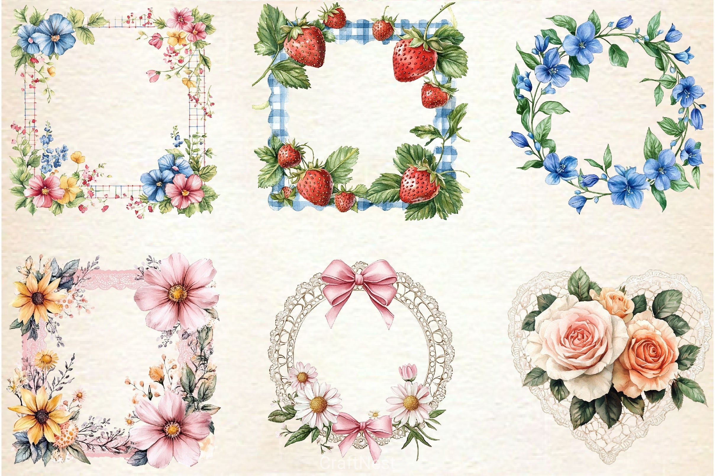 Summer Coquette Frames Borders Clipart Bundle