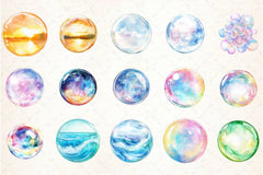 Watercolour Iridescent Bubble Clipart Bundle - CraftNest - Digital Crafting and Art