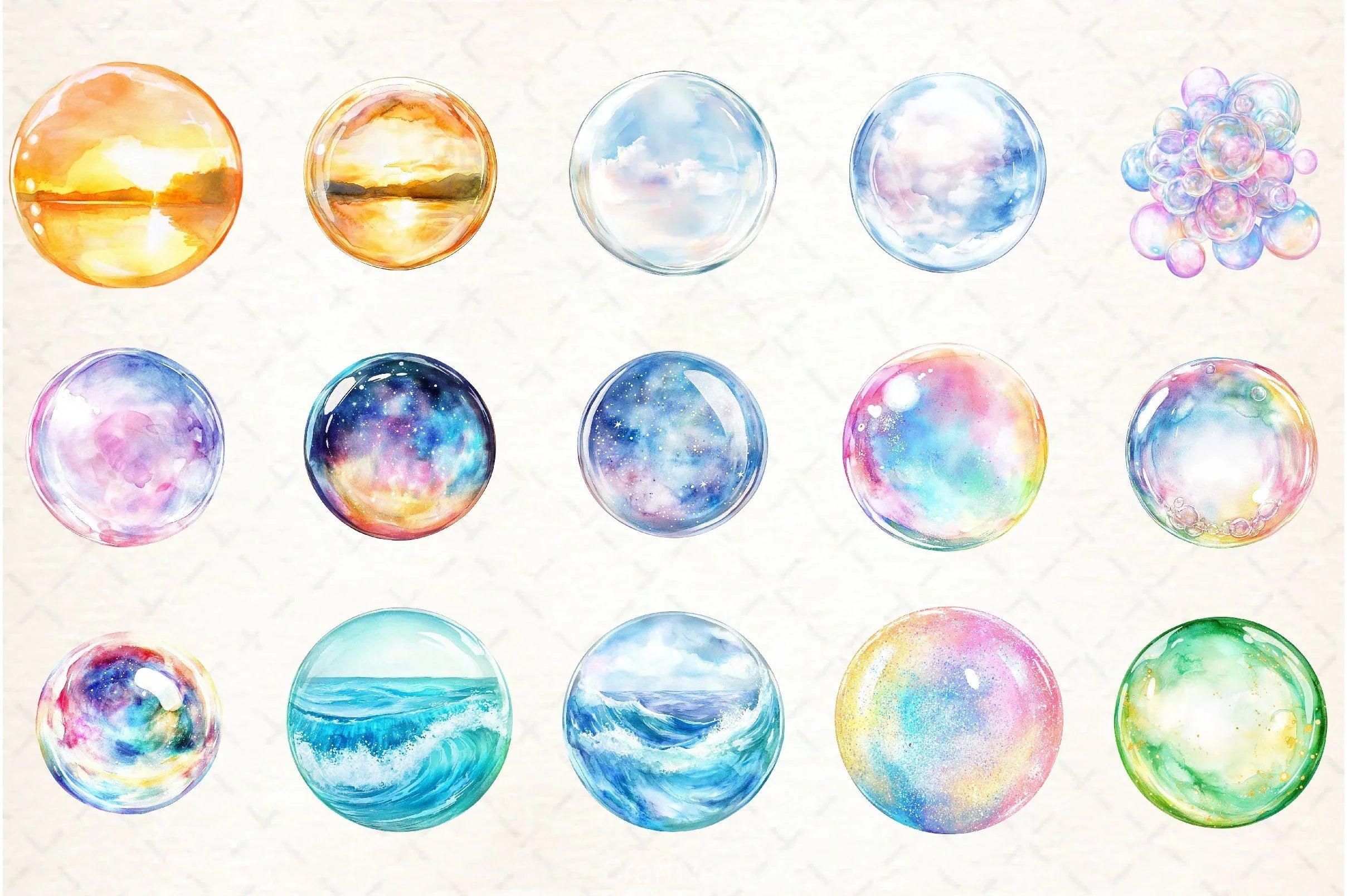 Watercolour Iridescent Bubble Clipart Bundle - CraftNest - Digital Crafting and Art