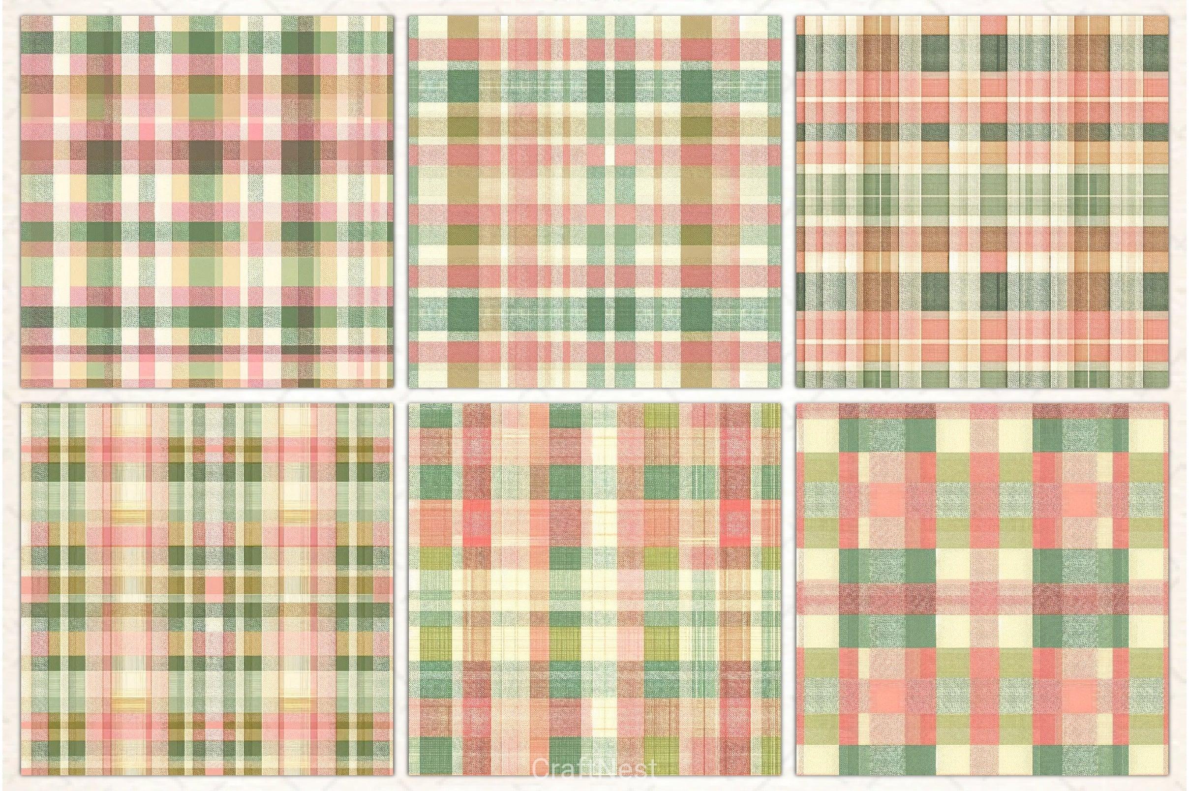 Green Pink Checkered Pattern Digital Paper - CraftNest - Digital Crafting and Art