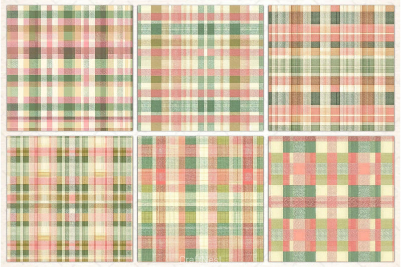 Green Pink Checkered Pattern Digital Paper - CraftNest - Digital Crafting and Art