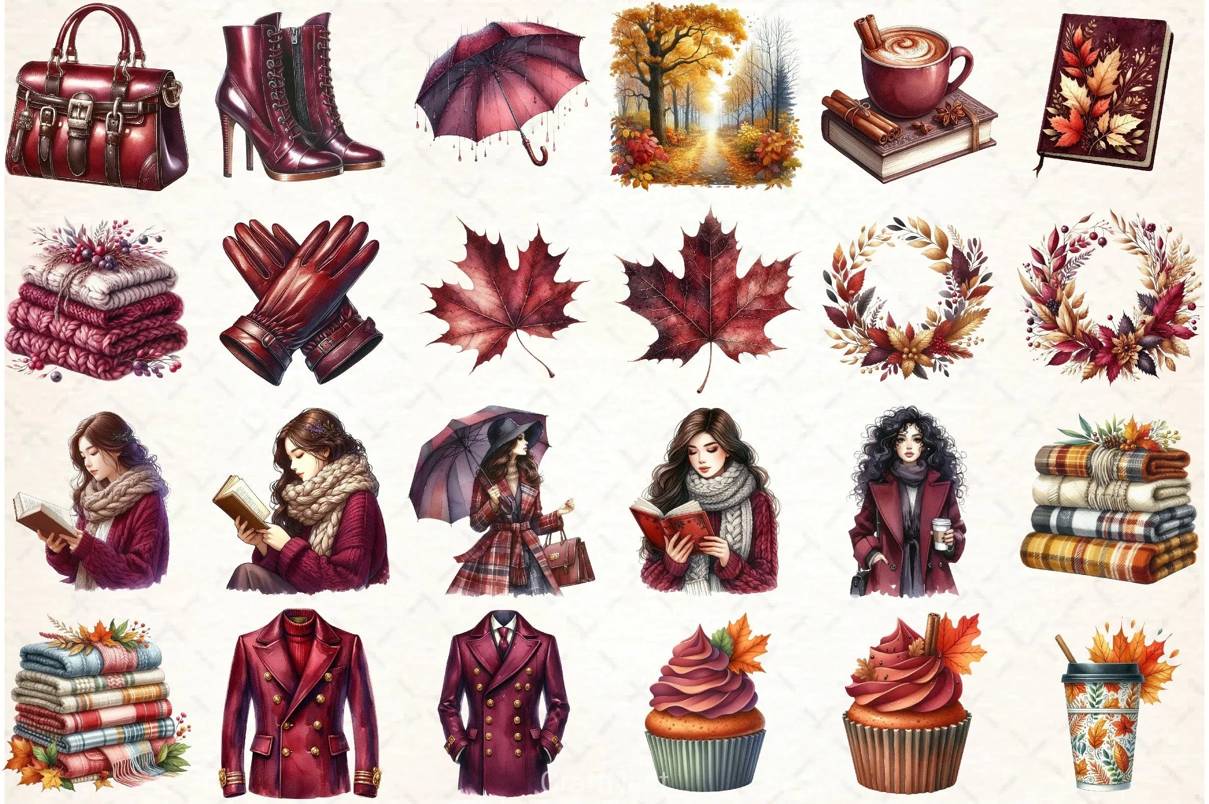 Burgundy Autumn Clipart Bundle 4 - CraftNest - Digital Crafting and Art