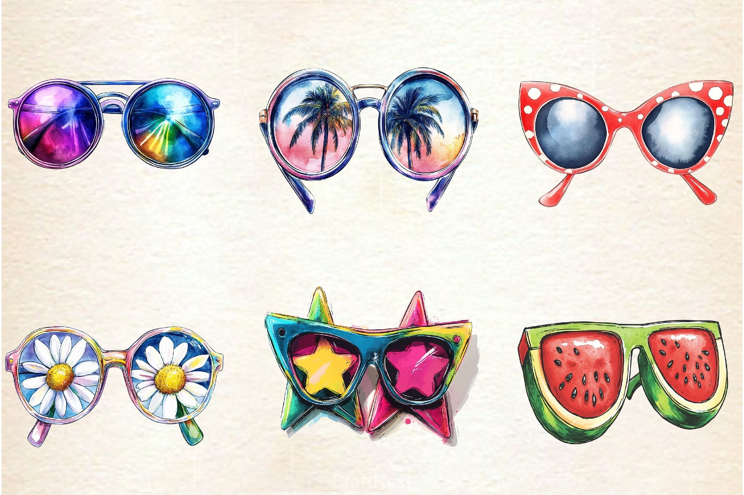 Retro Summer Sunglasses Clipart Bundle