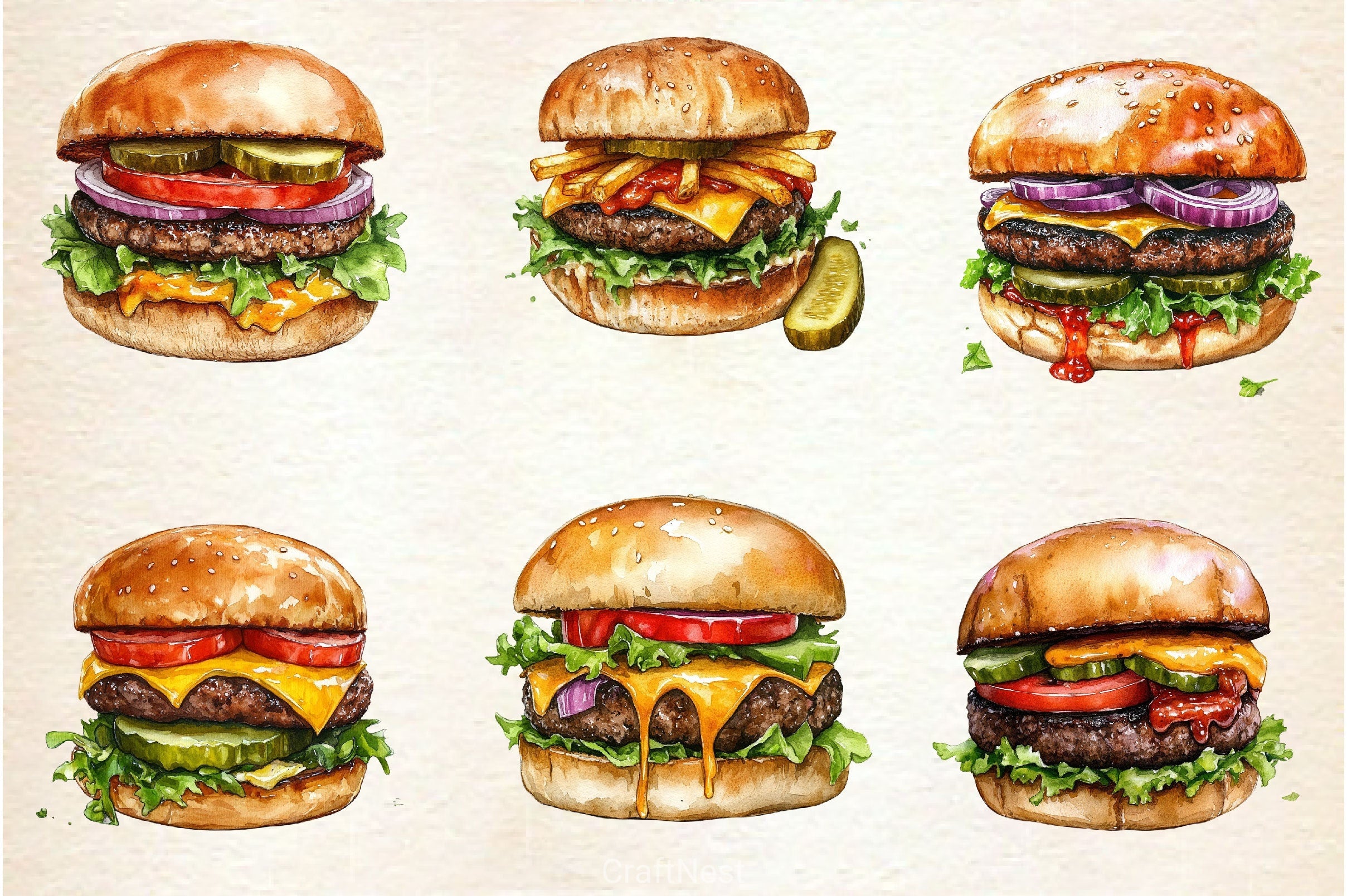 Summer Classic Burger Clipart Bundle