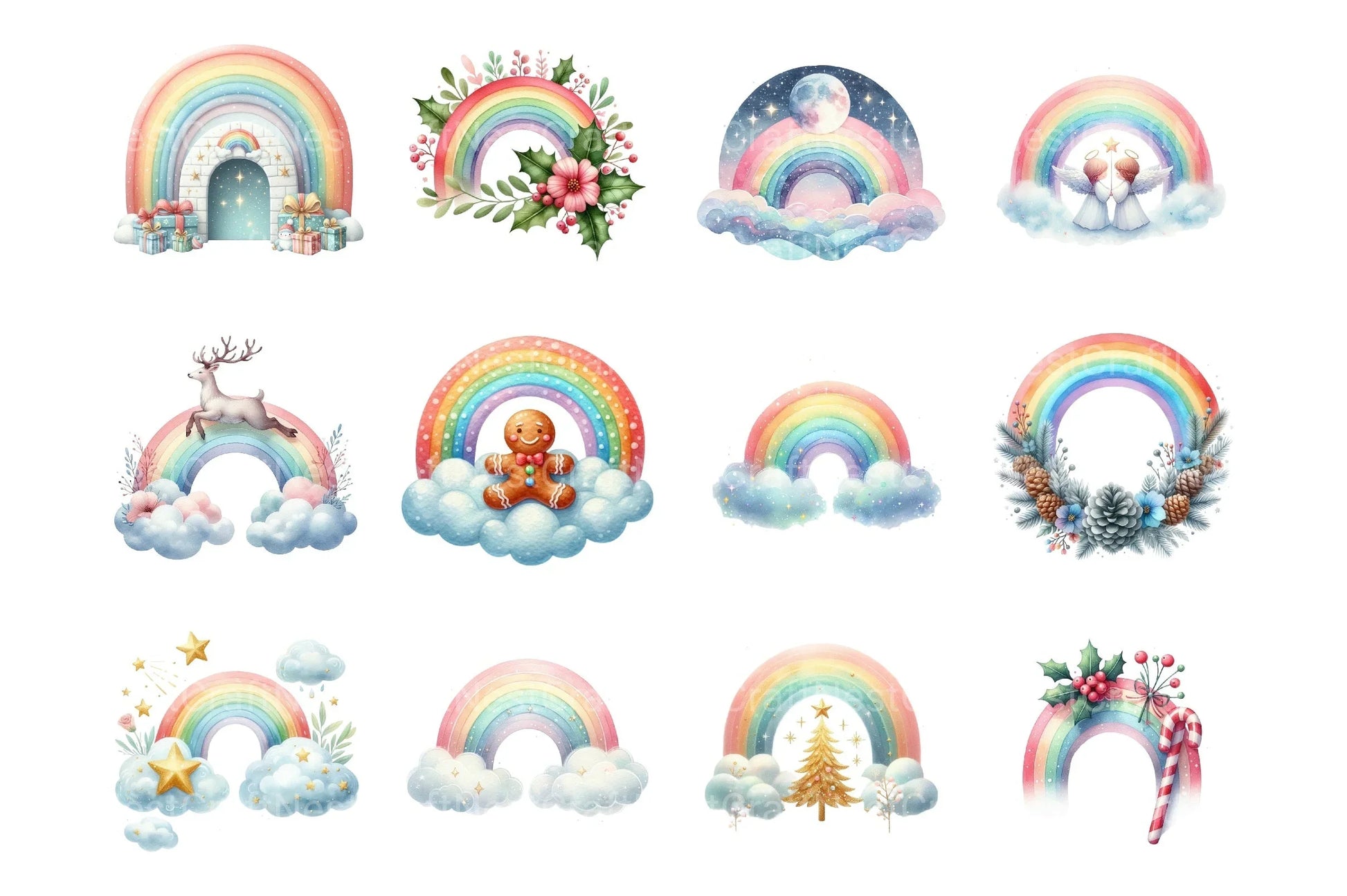 Christmas Pastel Rainbow Clipart Bundle - CraftNest - Digital Crafting and Art