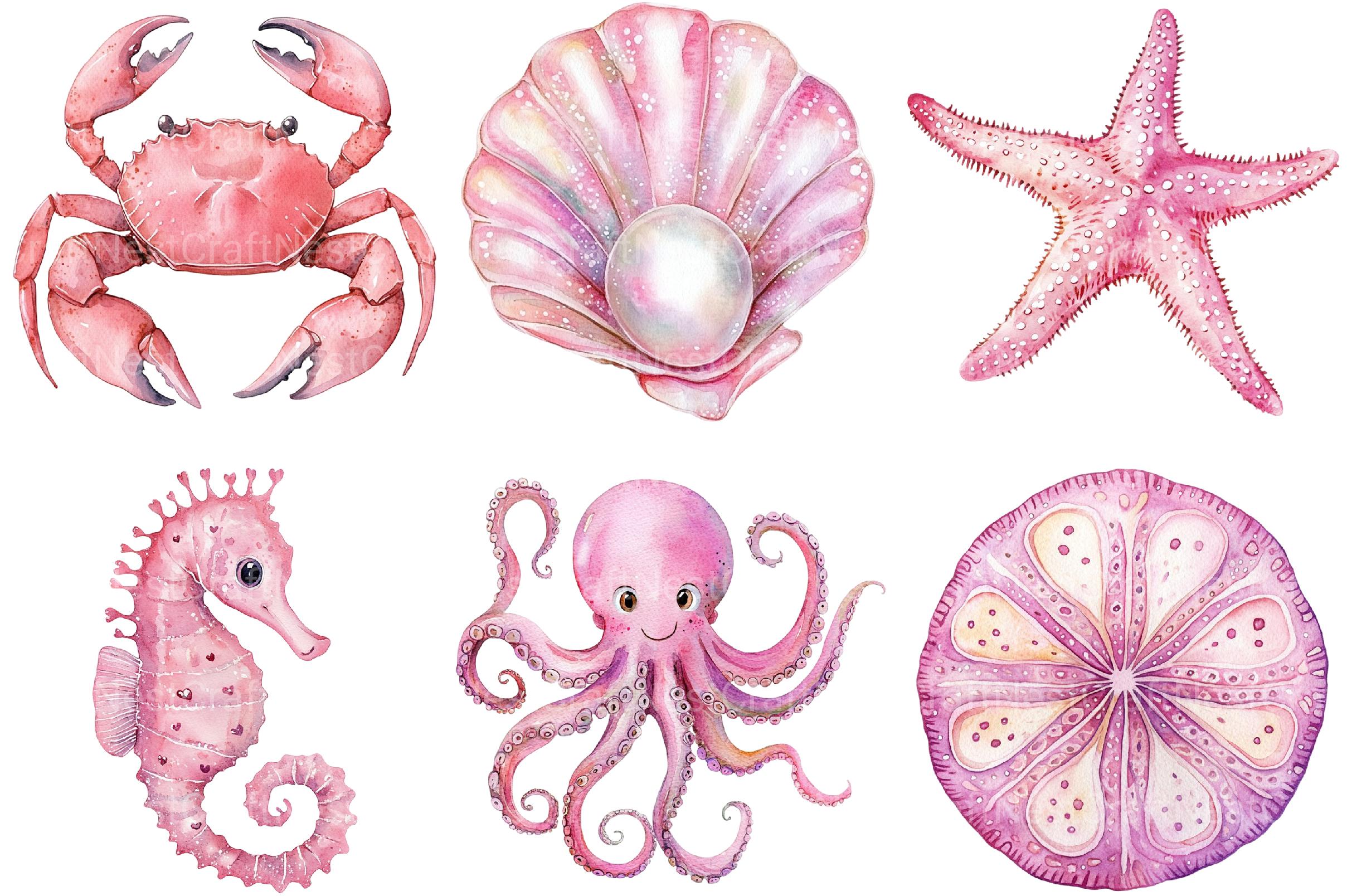 Pink Ocean Animals Clipart