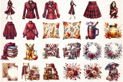 Burgundy Autumn Clipart Bundle - CraftNest - Digital Crafting and Art