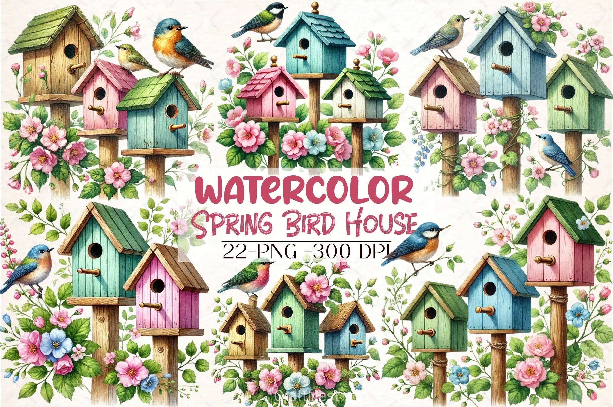Spring Birdhouse Clipart Bundle - CraftNest - Digital Crafting and Art