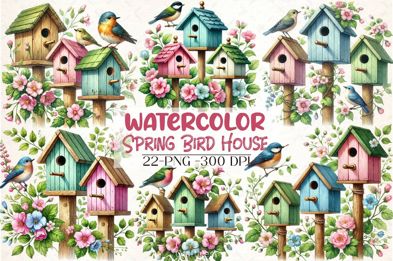 Spring Birdhouse Clipart Bundle - CraftNest - Digital Crafting and Art