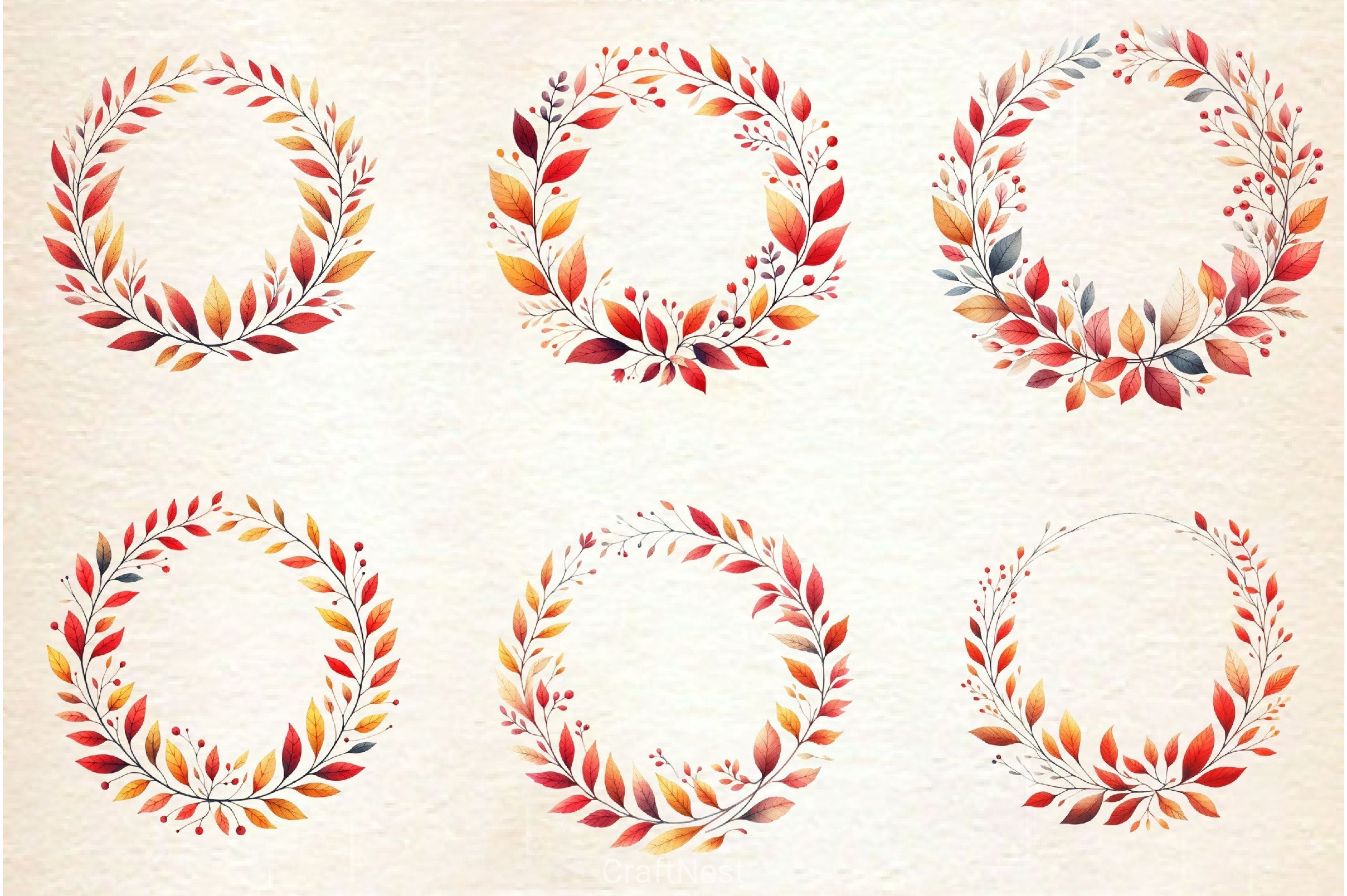 Minimalist Autumn Wreath Clipart Bundle