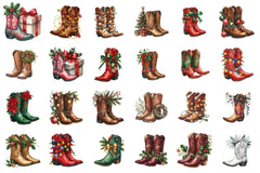 Festive Christmas Cowboy Boots Clipart Bundle - CraftNest - Digital Crafting and Art