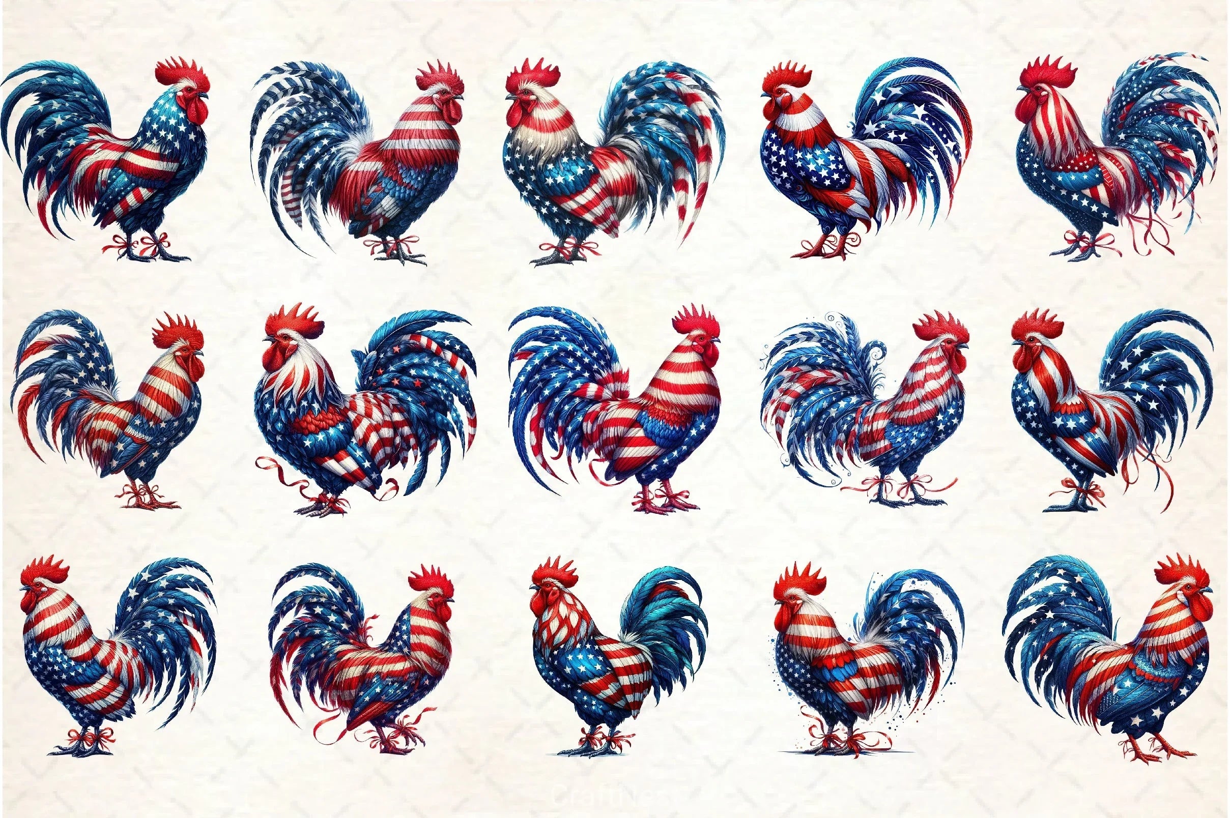 Patriotic Rooster Clipart Bundle 4 - CraftNest - Digital Crafting and Art