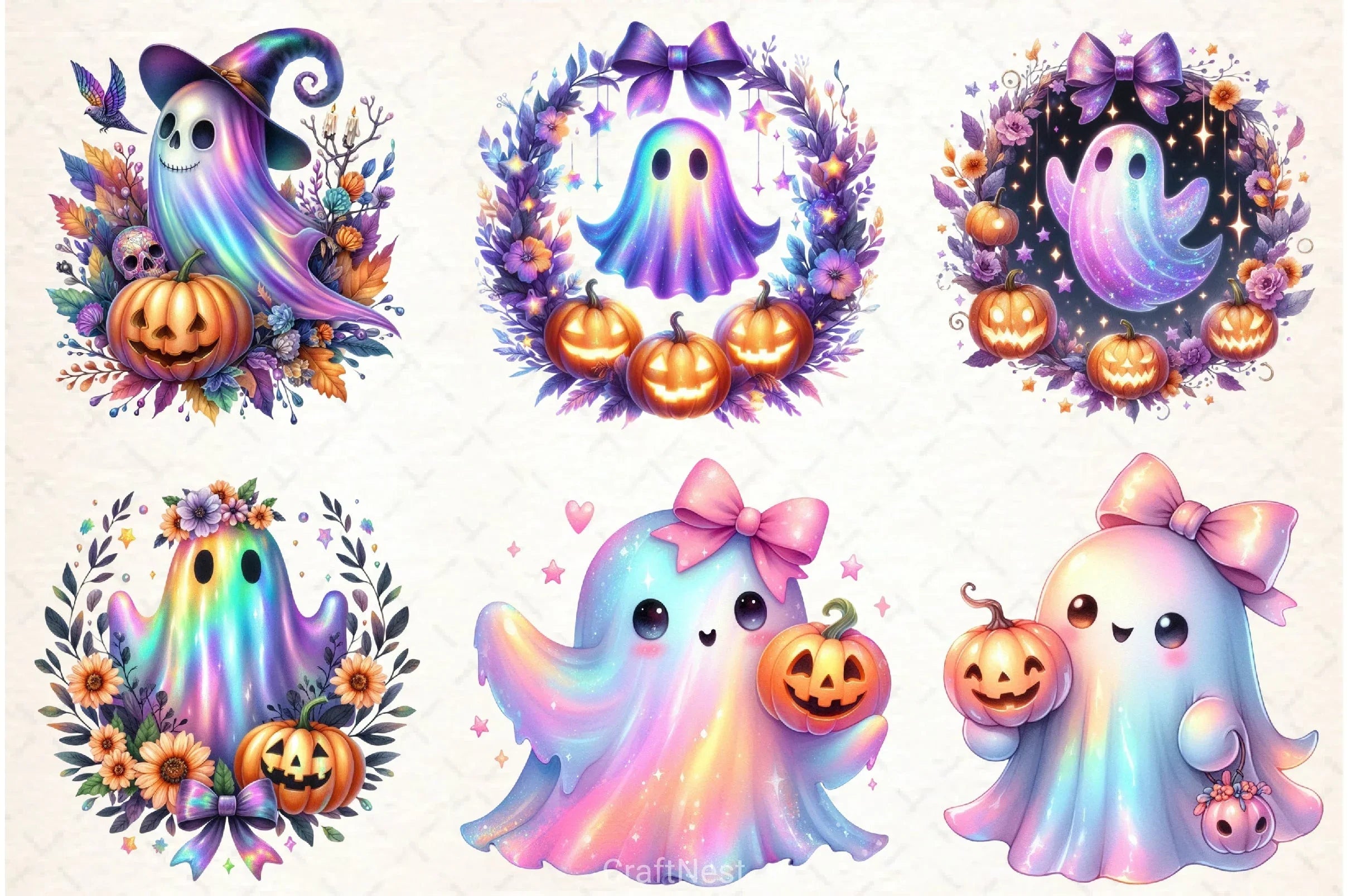 Halloween Iridescent Ghost Clipart Bundle - CraftNest - Digital Crafting and Art