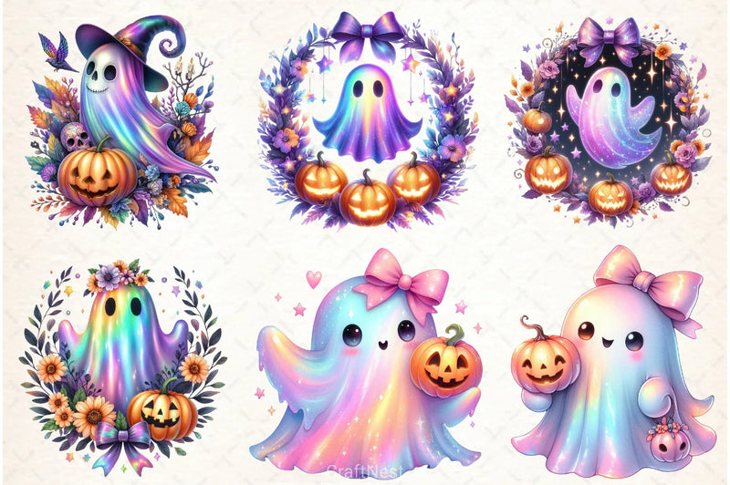 Halloween Iridescent Ghost Clipart Bundle - CraftNest - Digital Crafting and Art