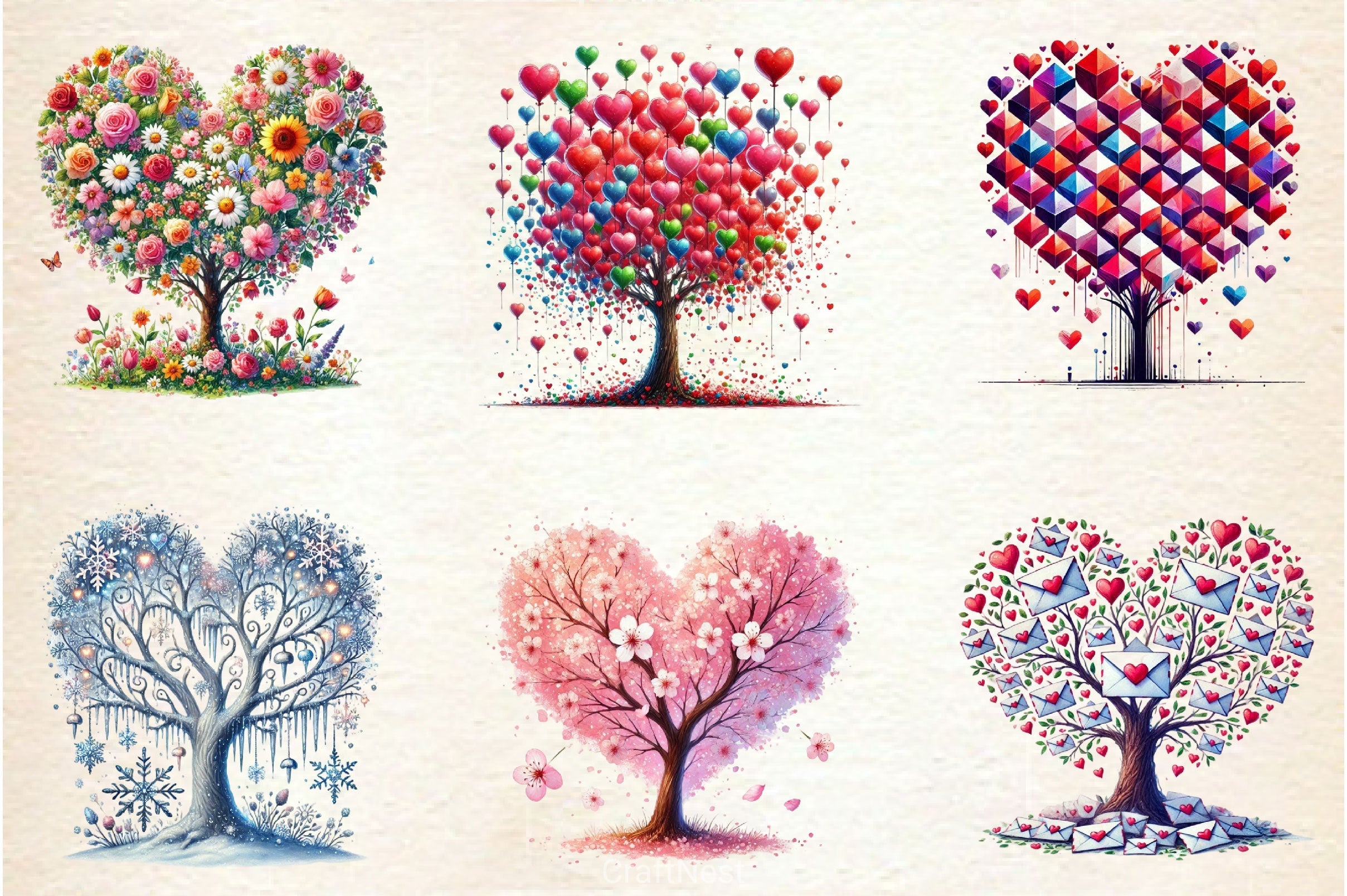Valentine's Day Heart Tree Clipart Bundle 2
