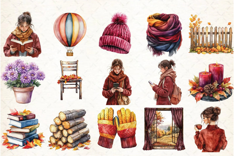 Burgundy Autumn Clipart Bundle 5 - CraftNest - Digital Crafting and Art