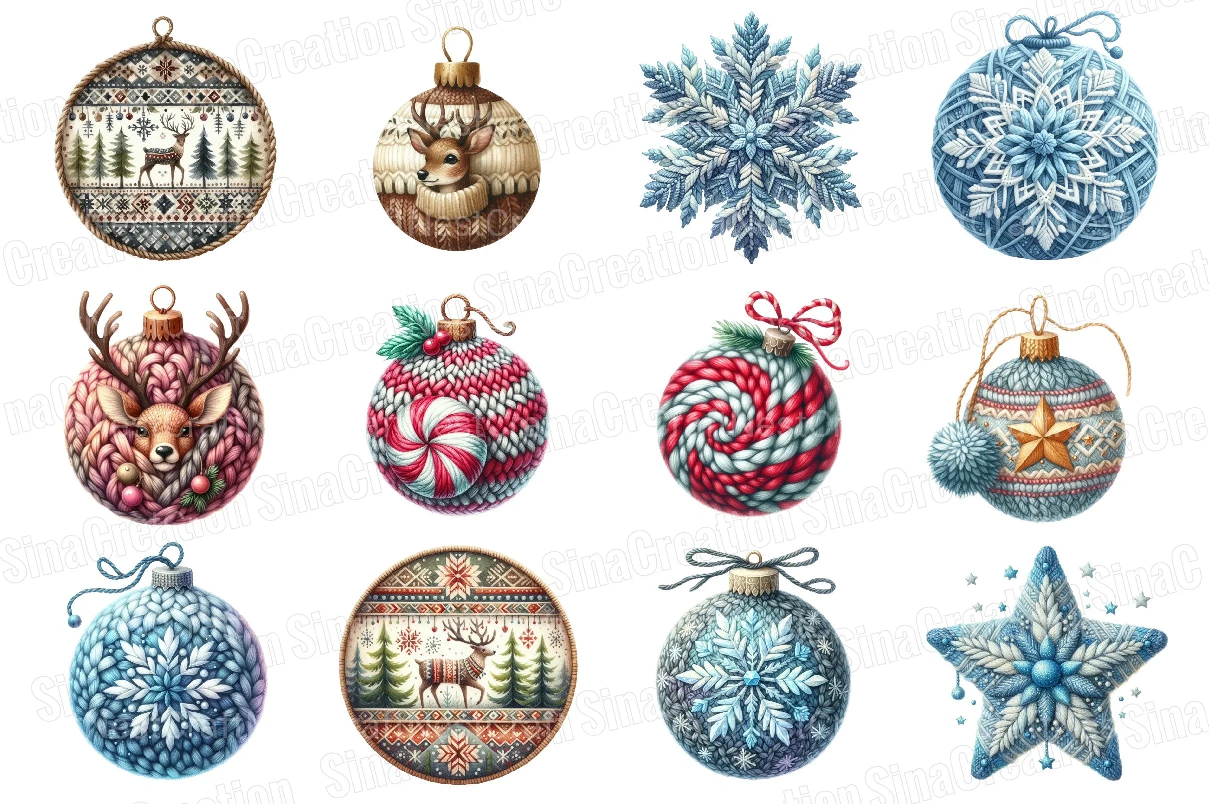 Knitted Christmas Baubles Clipart Bundle - CraftNest - Digital Crafting and Art