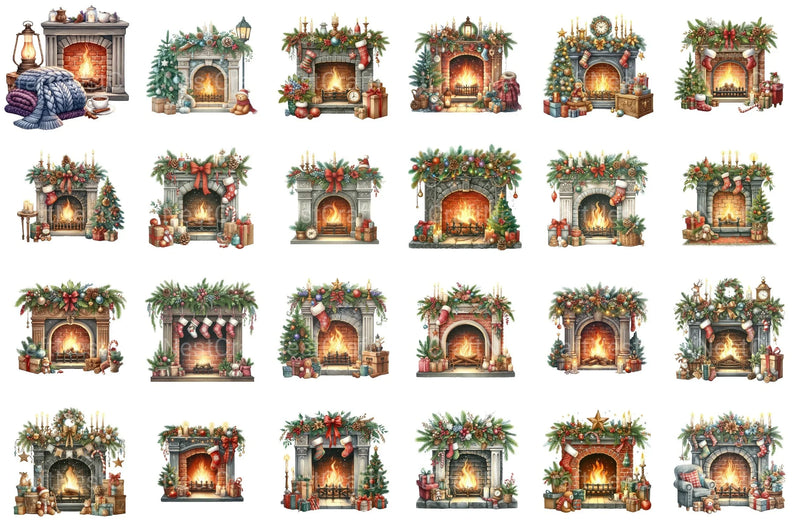 Cozy Christmas Fireplace Decoration Clipart Bundle - CraftNest - Digital Crafting and Art