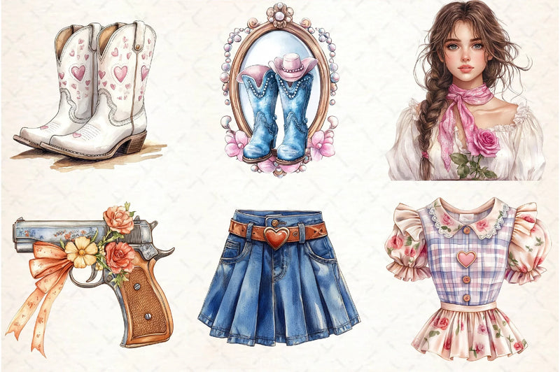 Cowgirl Party Clipart Bundle - CraftNest - Digital Crafting and Art
