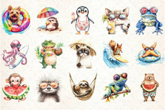 Funny Summer Animals Clipart Bundle - CraftNest - Digital Crafting and Art