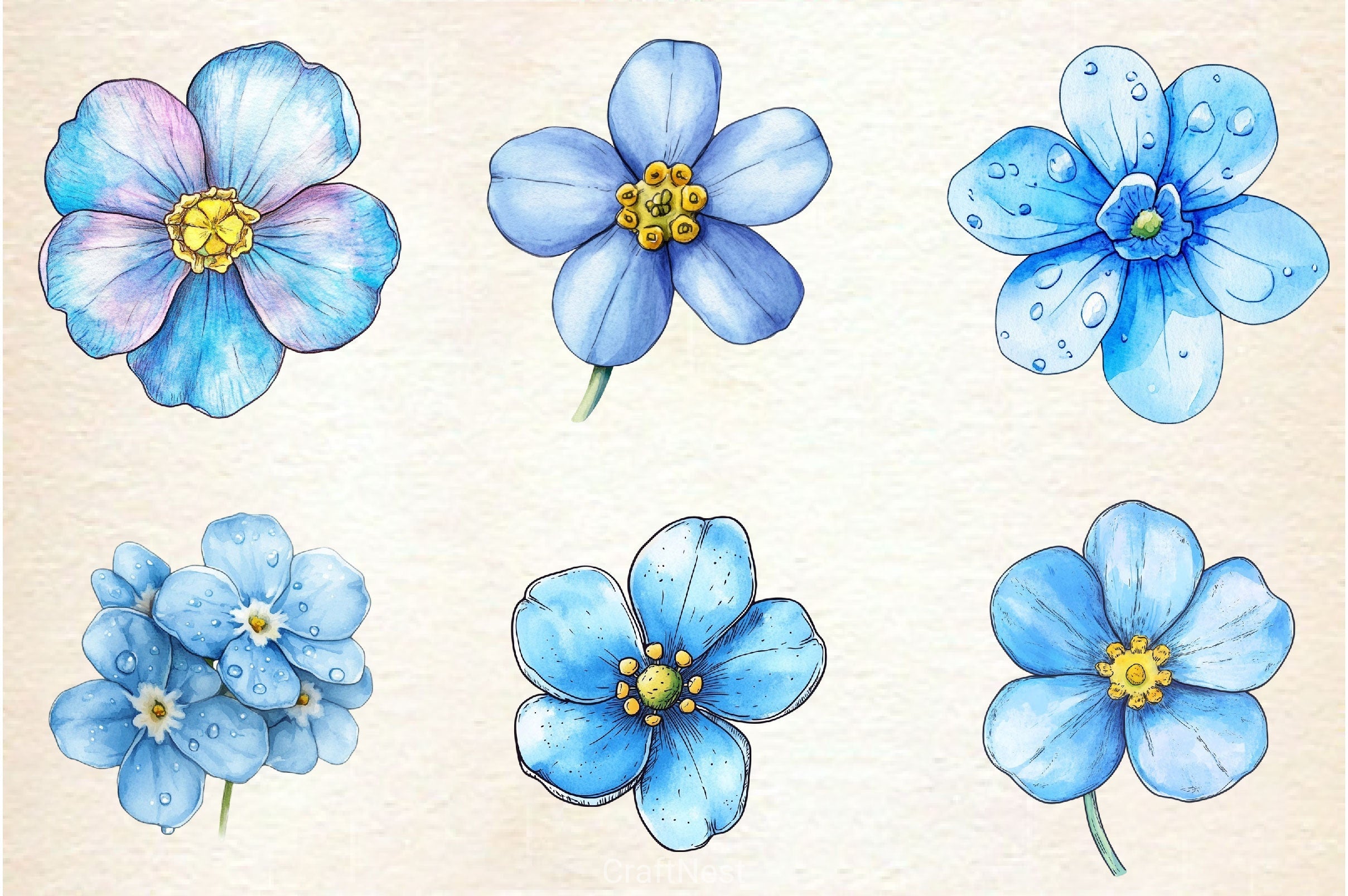 Forget Me Not Flower Bloom Clipart Bundle 2