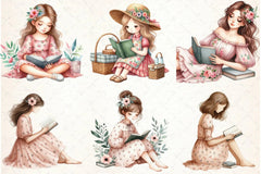 Floral Dress Girl Reading Clipart Bundle - CraftNest - Digital Crafting and Art