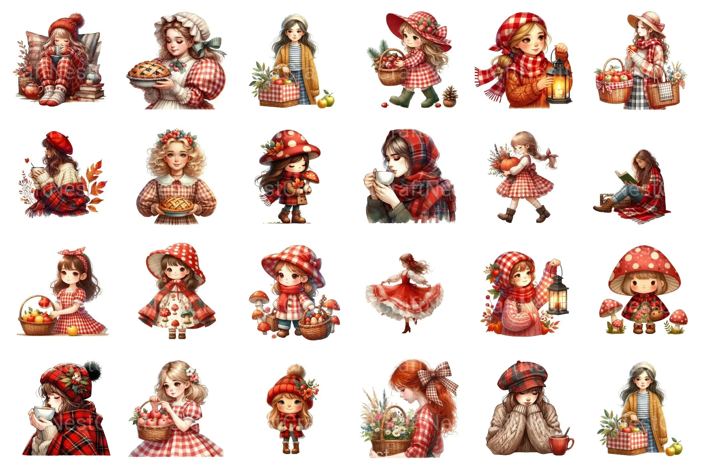 Cottagecore Autumn Girls Clipart Bundle - CraftNest - Digital Crafting and Art