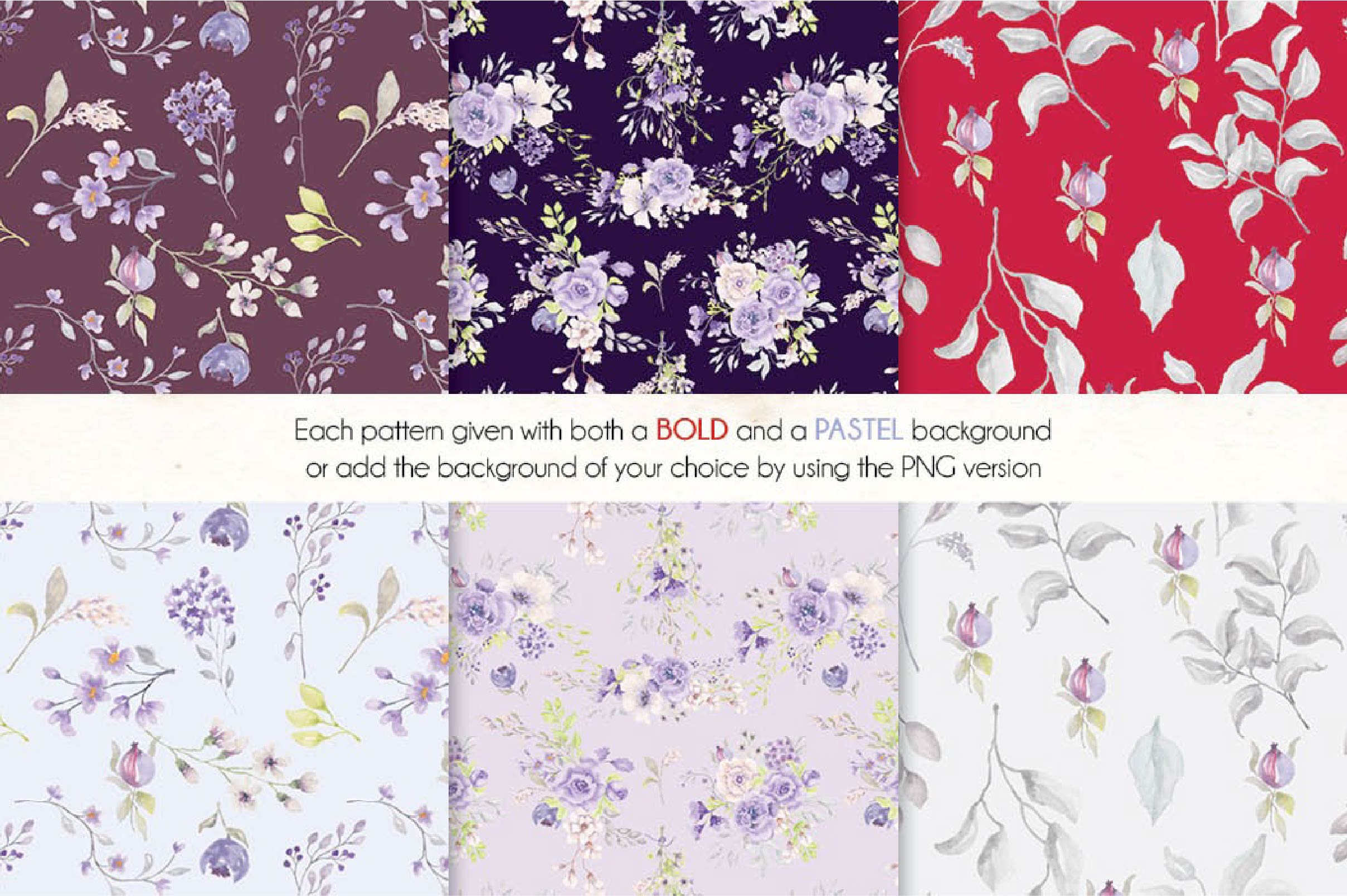 Floral Patterns In Purple And Blush Clipart Bundle