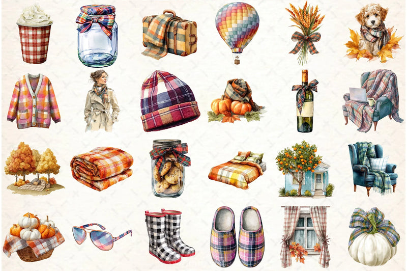 Plaid Autumn Clipart Bundle - CraftNest - Digital Crafting and Art