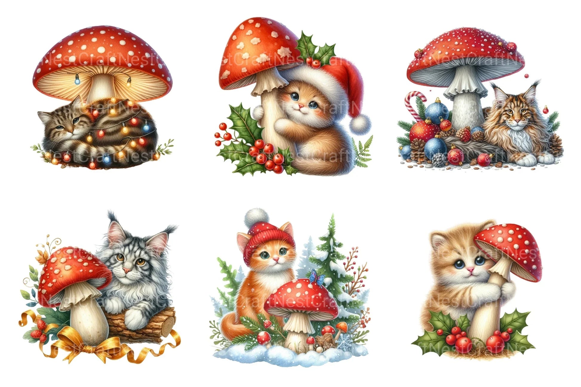 Christmas Kitten Graphics: Cat Clipart Bundle - CraftNest - Digital Crafting and Art