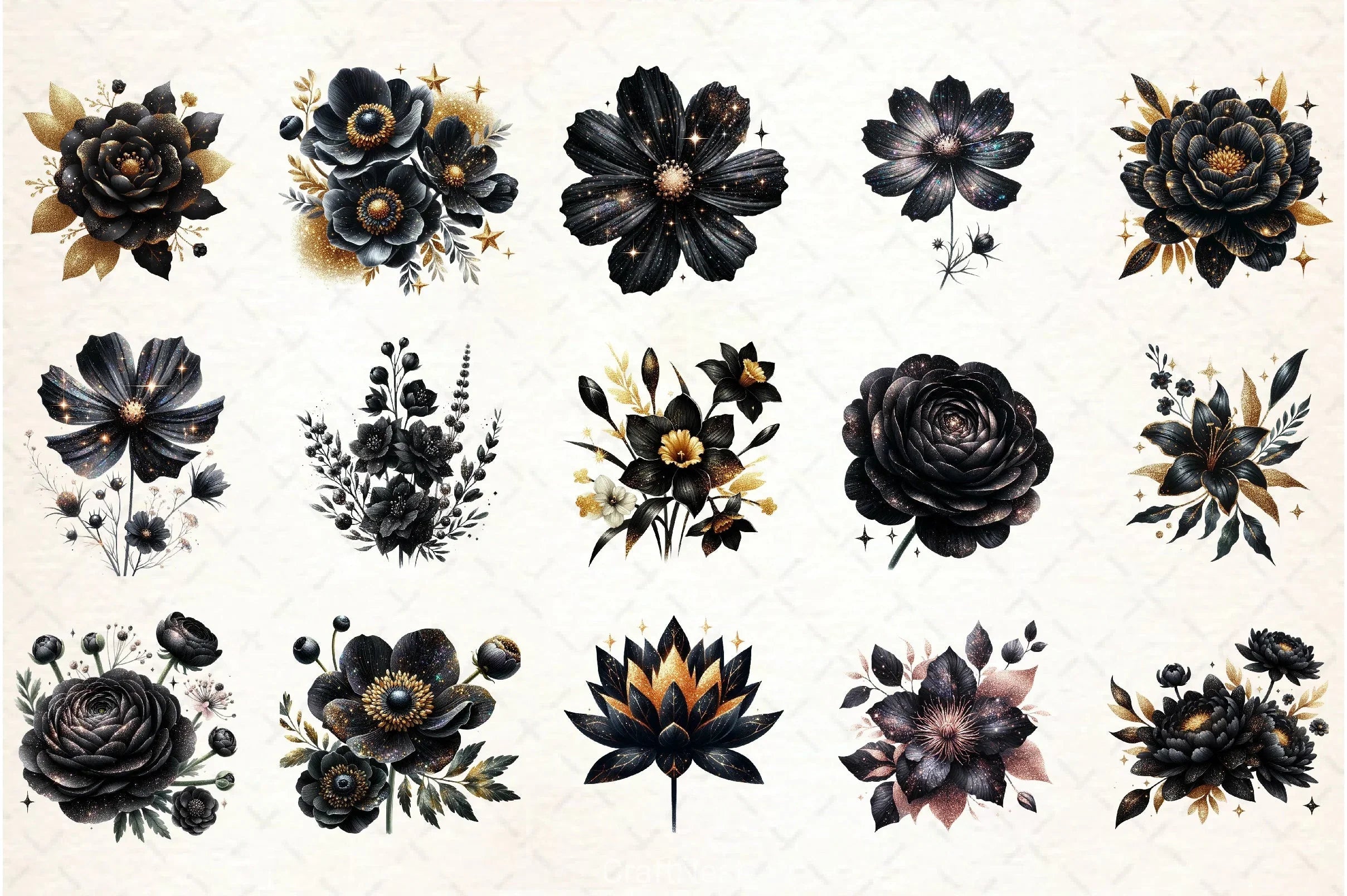 Glitter Black Spring Flower Clipart Bundle - CraftNest - Digital Crafting and Art