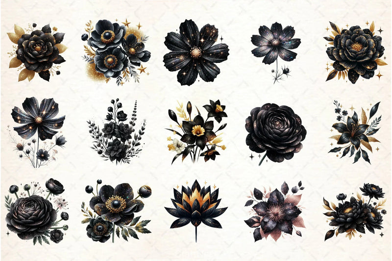 Glitter Black Spring Flower Clipart Bundle - CraftNest - Digital Crafting and Art