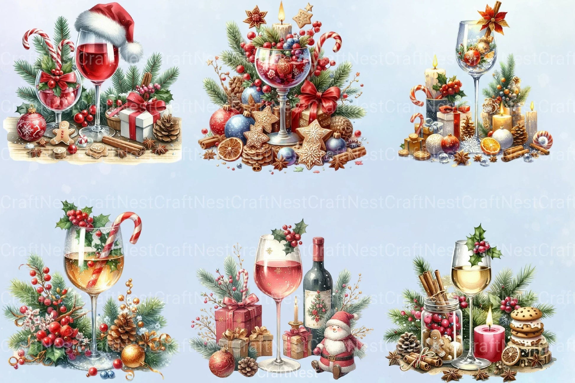 Christmas Wine Glass Clipart Bundle - CraftNest - Digital Crafting and Art