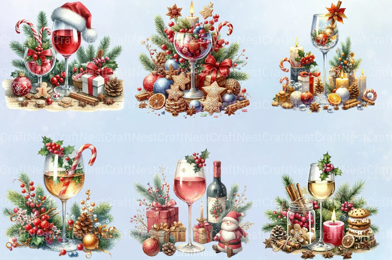 Christmas Wine Glass Clipart Bundle - CraftNest - Digital Crafting and Art
