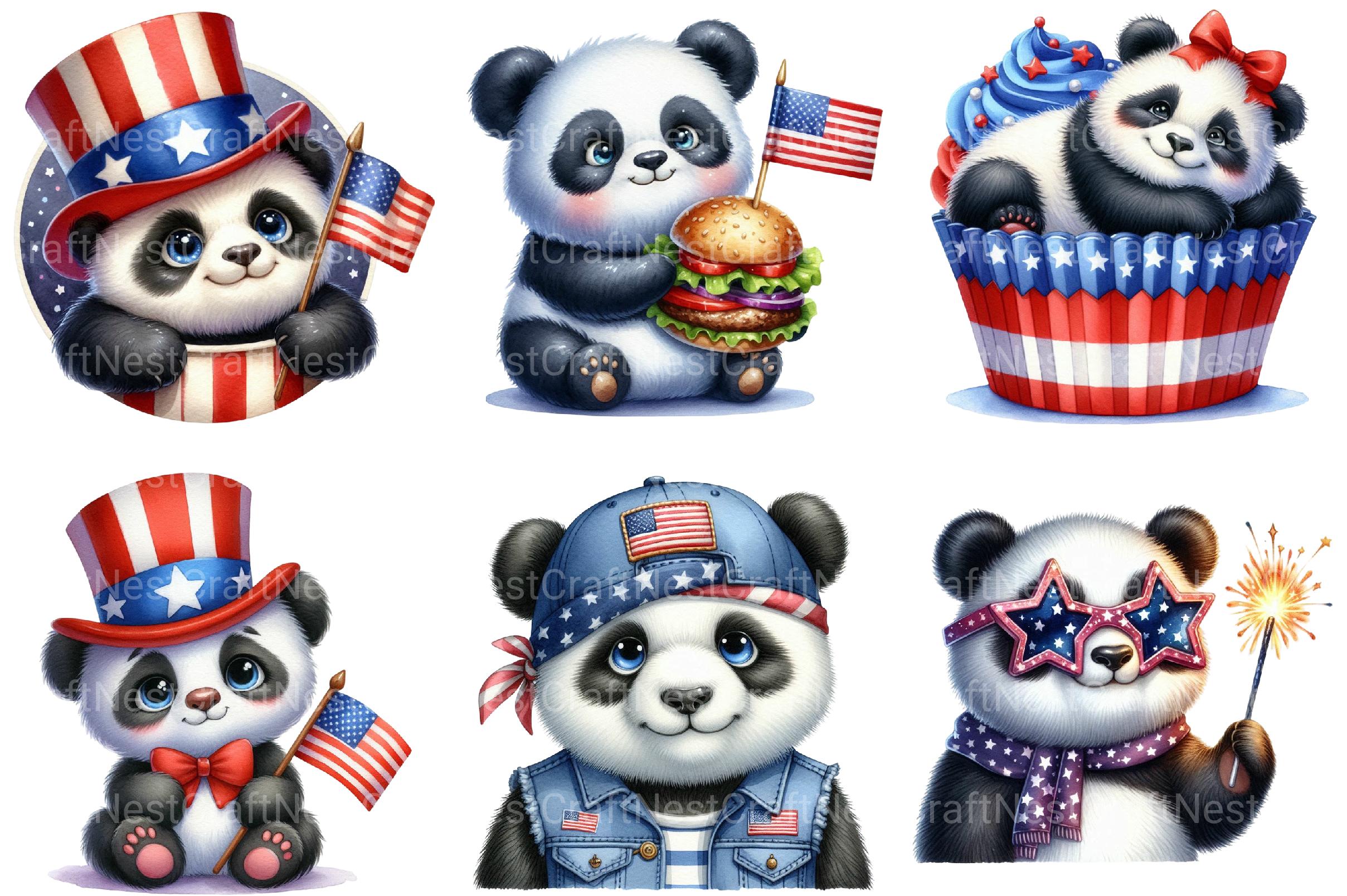 4th of July Panda Sublimation Clipart