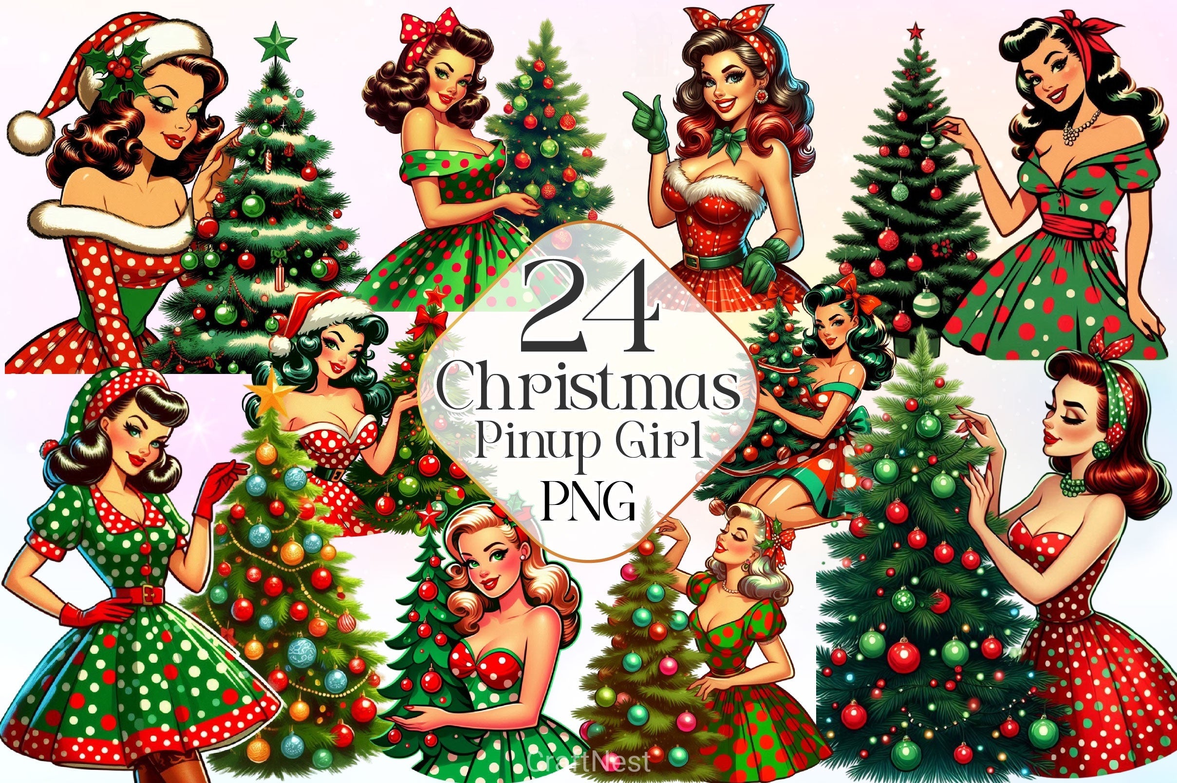 Vintage Christmas Pinup Girl Clipart Bundle 2