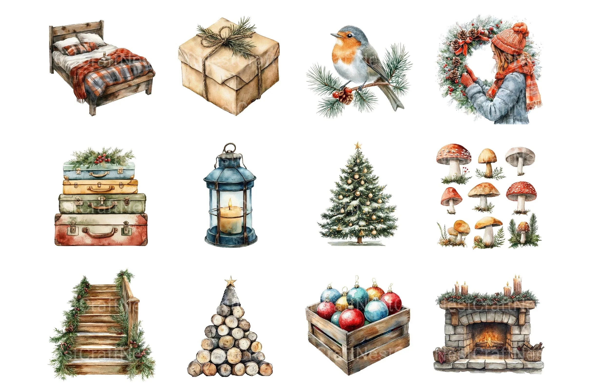Farmhouse Christmas Holiday Art Stickers Bundle - CraftNest - Digital Crafting and Art