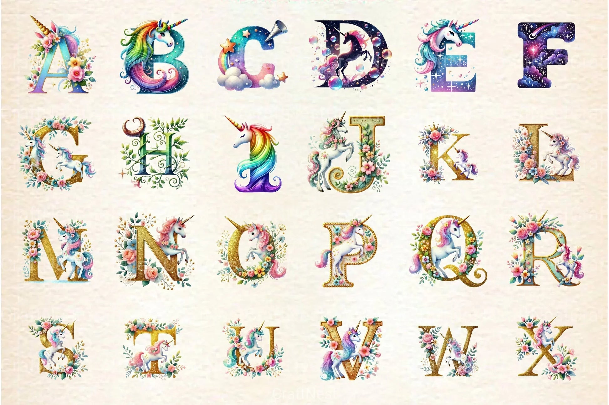 Unicorn Alphabet Clipart Bundle - CraftNest - Digital Crafting and Art