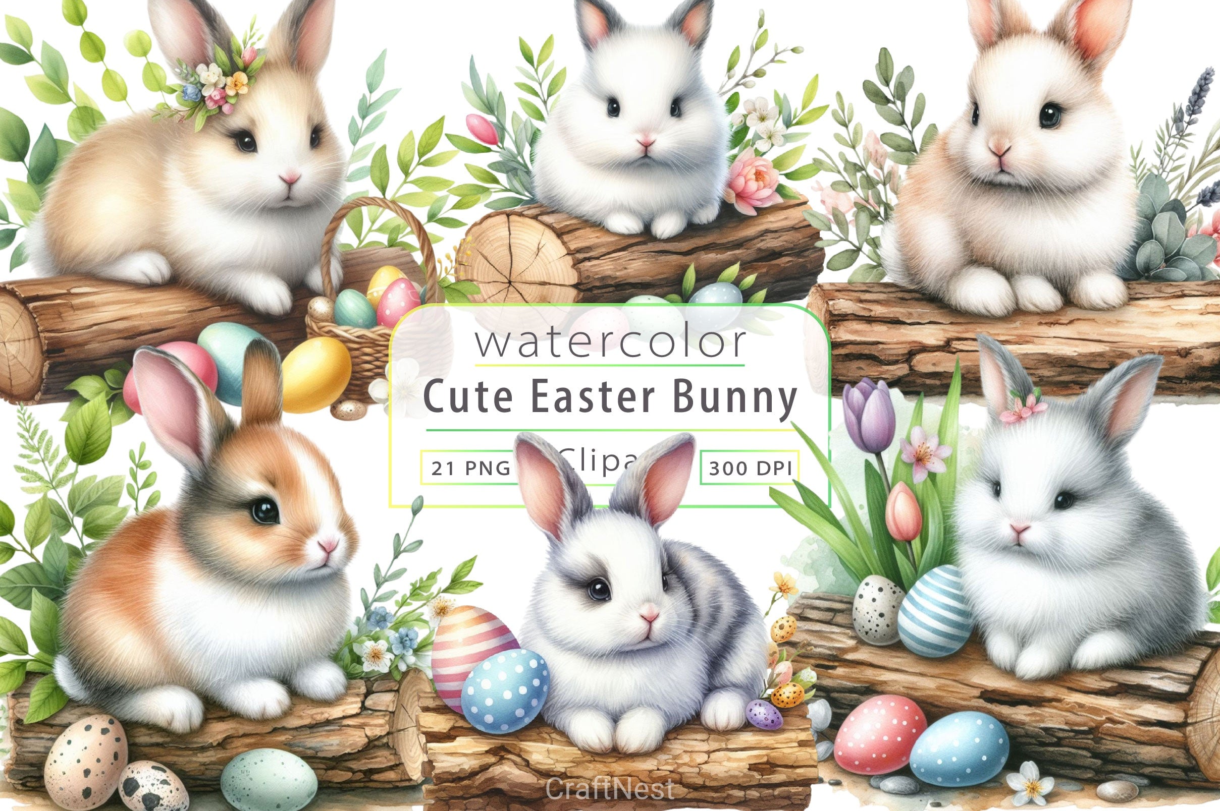 Cute Easter Bunny Clipart Bundle 6
