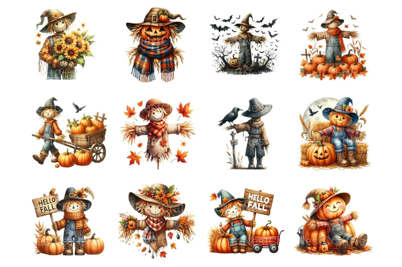 Scarecrow Autumn Fall Halloween Clipart Bundle - CraftNest - Digital Crafting and Art