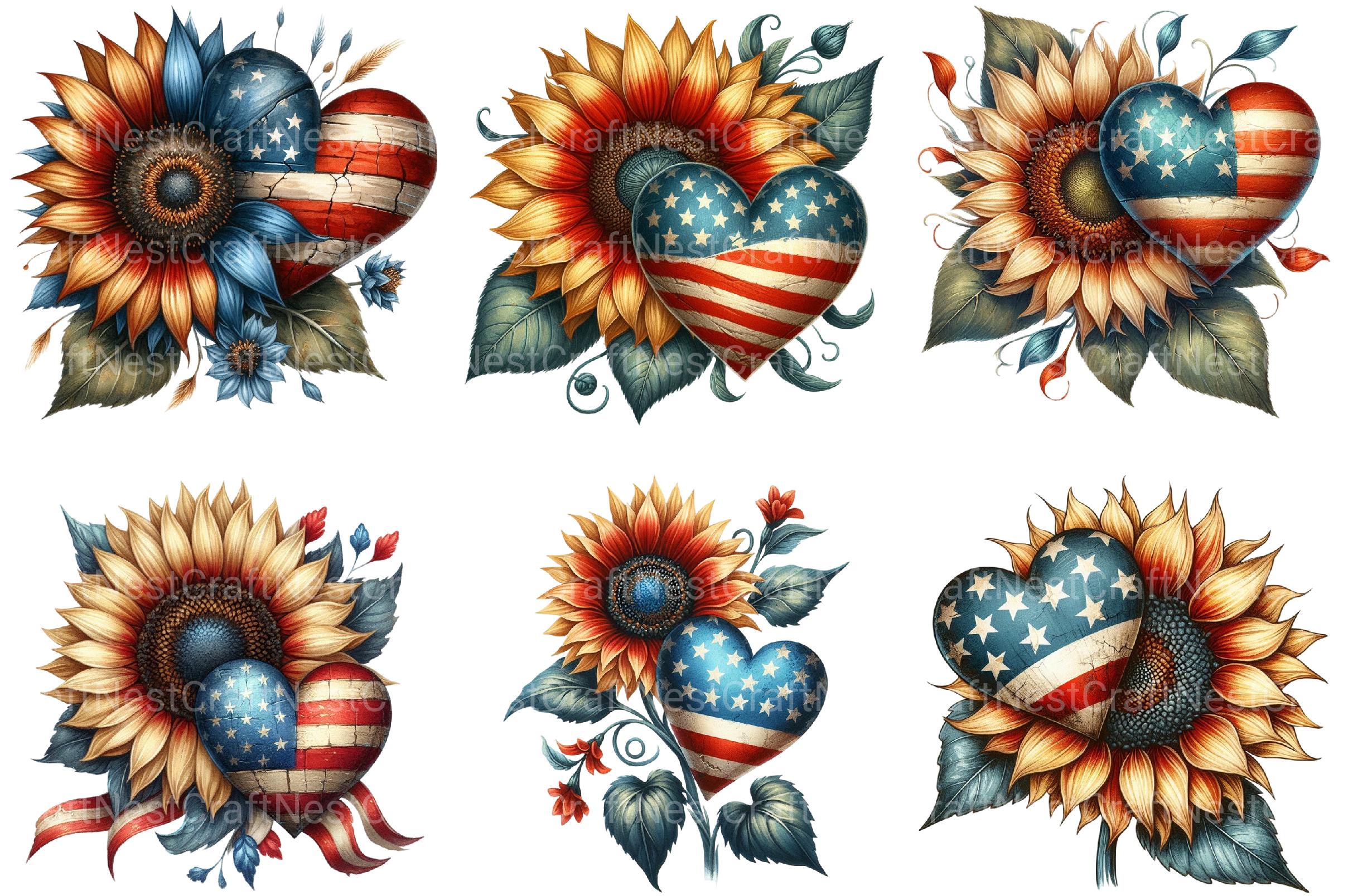 Sunflowers With Hart 4th of July Clipart