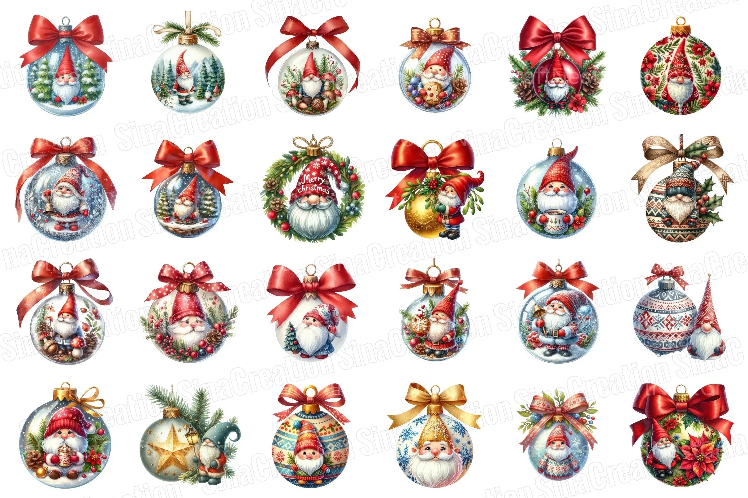 Gnome Christmas Ornament Winter Graphics Clipart Bundle - CraftNest - Digital Crafting and Art