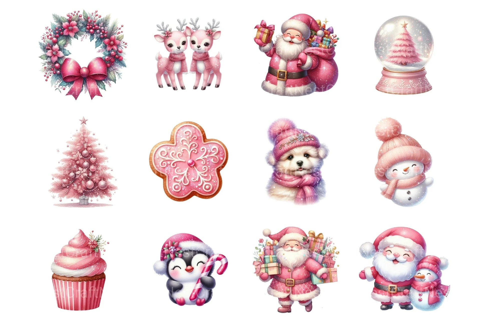 Glitter Pink Christmas Clipart Bundle - CraftNest - Digital Crafting and Art