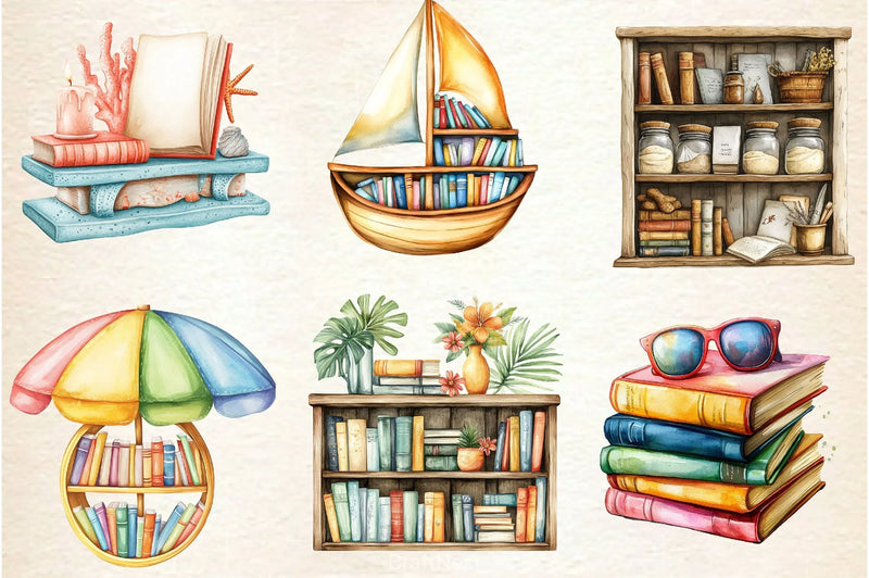 Summer Bookshelf Clipart Bundle 2 - CraftNest - Digital Crafting and Art