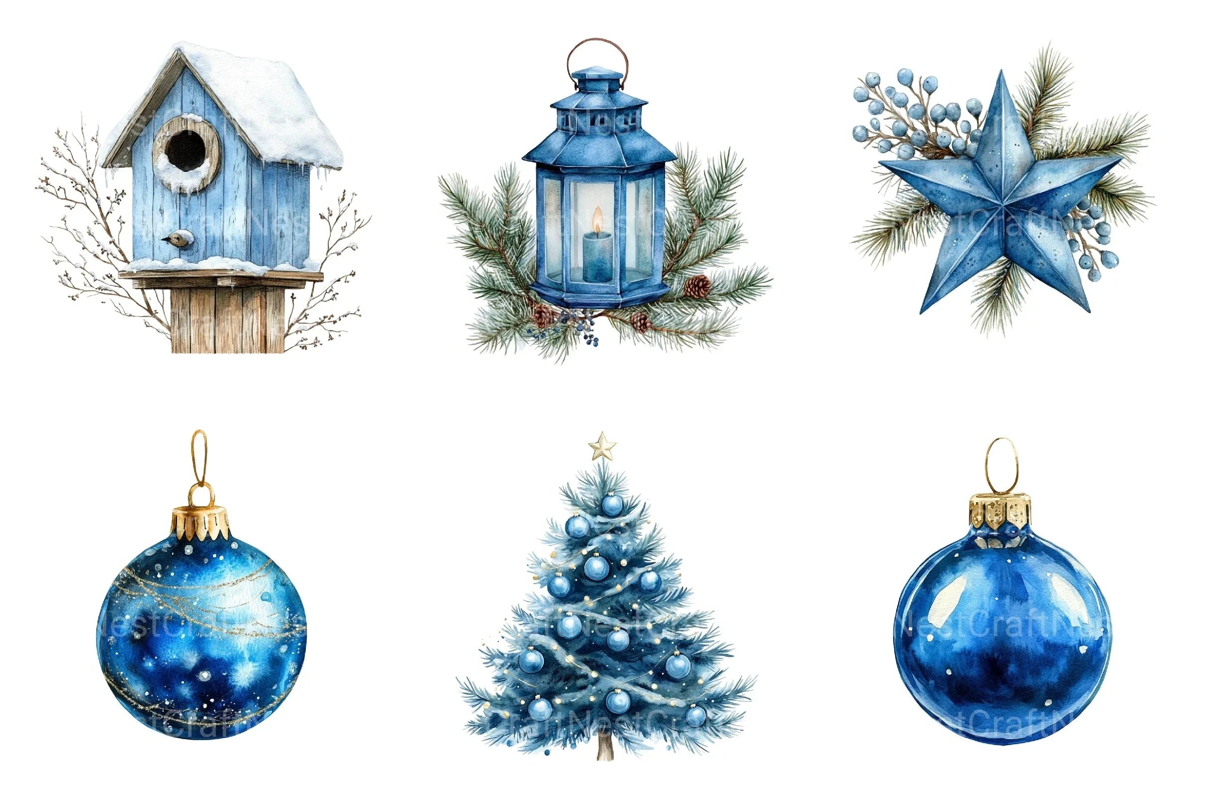Blue Christmas Magic Winter Cozy Clipart Bundle 2 - CraftNest - Digital Crafting and Art